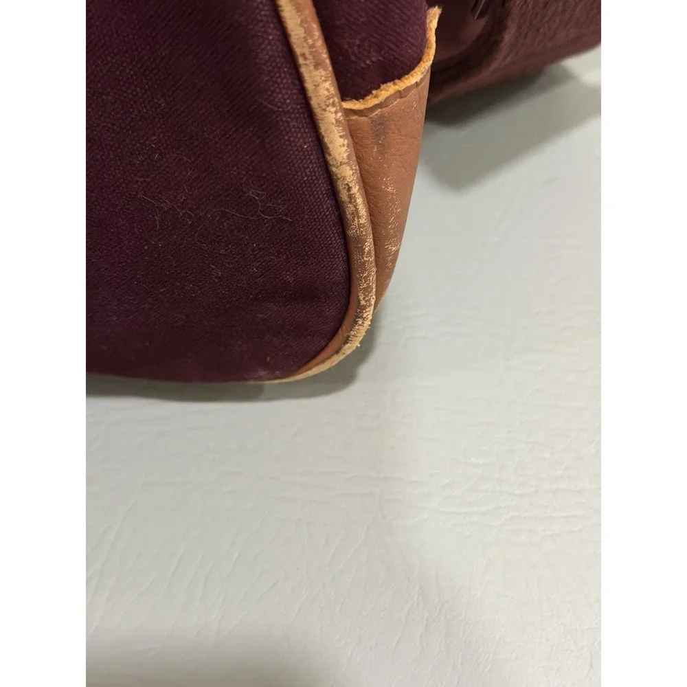 Lands End ‎ Bag Heavy Canvas Leather Duffle Deluxe Square Rigger Burgundy  USA